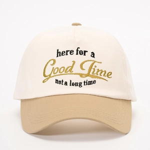 Embroidered two-tone baseball cap with Good Time slogan in beige and khaki finish