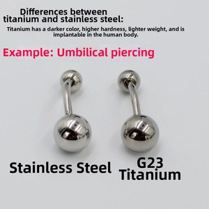 Comparison between G23 titanium and stainless steel curved barbell body piercing jewelry