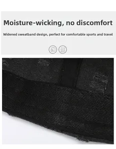 Detail view of the black baseball cap showing the wide moisture-wicking sweatband and fabric