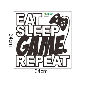 Close-up of Eat Sleep Game Repeat wall sticker in black PVC measuring 34cm x 34cm