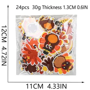 24-piece Thanksgiving turkey embroidery patches set for DIY bags and autumn decor