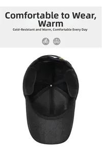 Close-up of a black thermal winter baseball cap showing thick fleece lining and ear protection