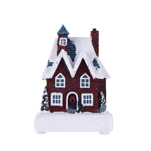 Luminous Christmas snow house miniature with red brick walls and snowy roof decor