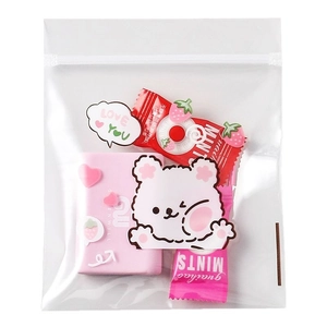 Transparent cartoon zipper storage bag for cute snacks and stationery accessories