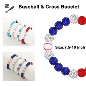 Men's hip hop baseball charm bracelet with cross pendant and rhinestone beads
