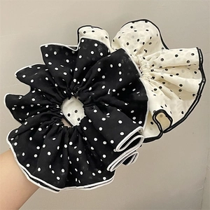 Eleganti elastici per capelli in chiffon a pois, nastri in tessuto bianco e nero al polso