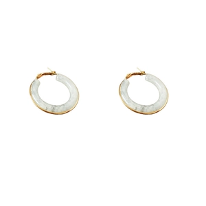 Gold-plated hoop earrings with white marble resin rings in elegant French style