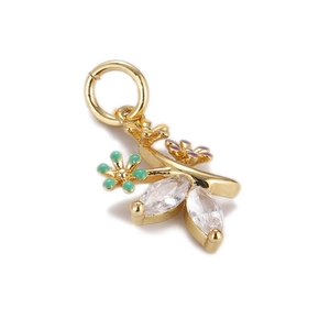 Detail of 18K gold floral pendant with marquise zircons and enamel flowers for DIY