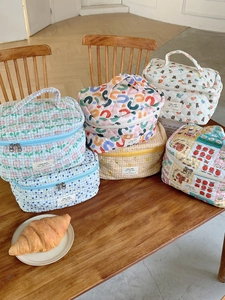 Trousse De Toilette En Coton Matelassé Imprimé Fleuri Ours Grande Kapazität Pochette De Maquillage Portative Pour Femmes