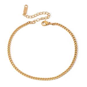 Classic 18K gold-plated stainless steel 3mm Cuban link anklet with lobster clasp closure