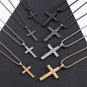 Collier Pendentif Croix En Acier Inoxydable Rétro Texture Byzantine Style Punk Hip Hop Bijoux Accessoire Hommes Femmes
