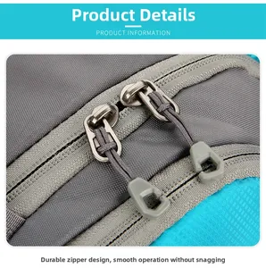 Macro detail of waterproof gray fabric with dual metal zippers and durable pull cords