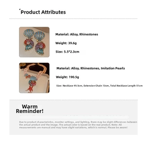 Detailed view of sea shell jewelry specifications with alloy and imitation pearl materials