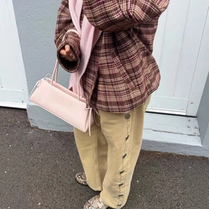 Veste À Carreaux Vintage Pour Femme Col Montant Chaud Style Britannique Rétro Manches Longues Boutonnée
