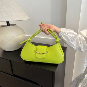 Fashion Underarm Bag For Women PU Leather Crescent Shoulder Bag With Gold Moon Buckle Knotted Strap Trendy Flap Handbag