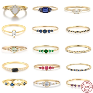 925 Sterling Silver Ring For Women Dainty Stackable Zirconia Colorful Gemstone Minimalist Chic Jewelry Gift