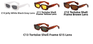 Detail view of retro small square sunglasses in various frame colors C10 to C13