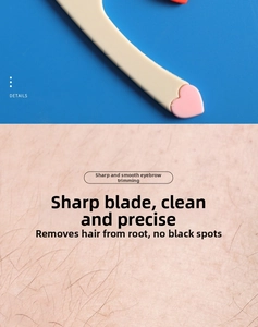 Macro detail of eyebrow razor blade with pink heart handle removing fine hair on skin