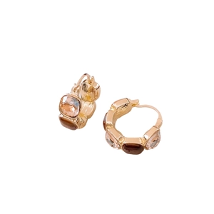 Square rhinestone resin U-shaped gold earrings with champagne and brown gemstones