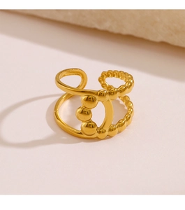 Detail view of double-layered 18K gold plated open ring with minimalist beads