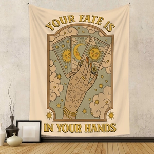 Bohemian tarot tapestry featuring Sun and Moon cards on a vintage beige background