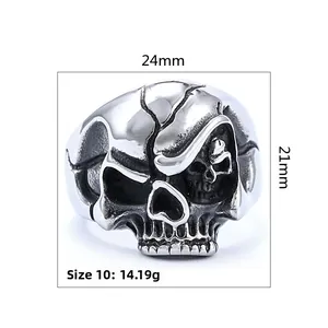 Detailed dimension guide for vintage skull ring showing size 10 weight and 24mm width