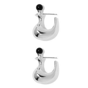 S925 sterling silver hook earrings with black agate beads in minimalist Korean style