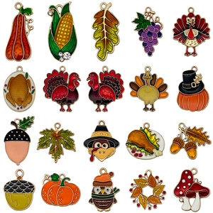 Lot de breloques de Thanksgiving avec dinde, citrouille et feuille d'érable pour bijoux DIY