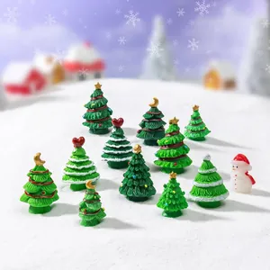 Miniature Christmas tree figurines and snowman micro landscape resin ornaments for home decor
