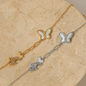 Exquisite stainless steel butterfly bracelet with zircon inlay in gold and silver finish