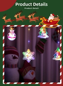 Detail of Christmas LED curtain lights featuring snowman, snowflake, and tree shapes