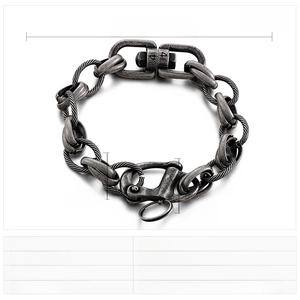 Industrial vintage stainless steel chain bracelet with spiral cable links and carabiner clasp