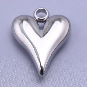 Close-up of a silver polished 304 stainless steel heart pendant for DIY jewelry making