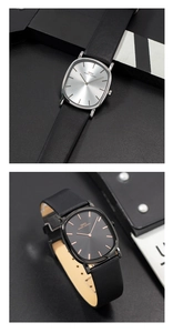Macro view of slim business watch dials with silver texture and matte black finish