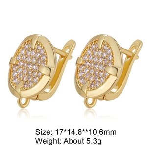 Detail view of gold geometric hoop earrings with clear zircon stones and size measurements