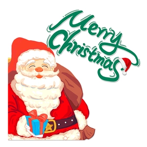 Festive Santa Claus glass window stickers with Merry Christmas greeting and gift boxes