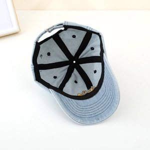 Kids light blue denim baseball cap with excavator embroidery and breathable design