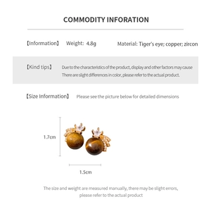 Detailed product size chart of tiger eye earrings with 18K gold plating and zircon