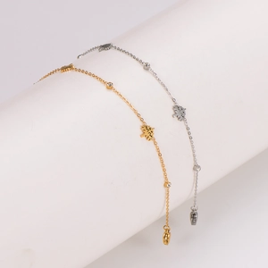 Minimalist stainless steel Christmas tree anklet set with zircon in gold and silver finish
