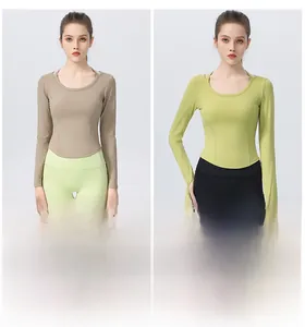 Macro shot of slim fit yoga top showing ergonomic seam lines and high-stretch fabric details