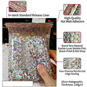 Shockproof silver laser holographic bubble mailer with self-adhesive seal and padded interior