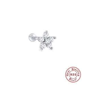 Macro shot of 925 sterling silver star stud earring with clear cubic zirconia stones