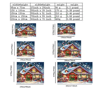 Size chart for Christmas tapestry showing multiple dimensions in inches and centimeters