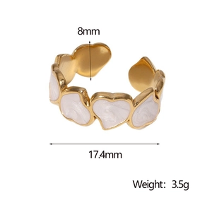 Technical drawing showing 8mm heart height and 17.4mm diameter on gold steel ring
