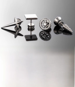 Silver titanium steel stud earrings set featuring cross and geometric shapes 1.2x6mm