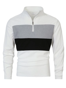Détail de la maille gaufrée et du col zippé sur ce polo bicolore pour hommes