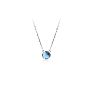 Elegant s925 sterling silver necklace with a heart of ocean blue round gemstone pendant