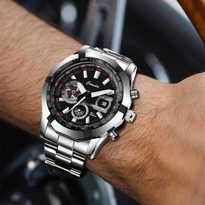 Reloj deportivo cronógrafo luminoso para hombre con correa de acero plateado