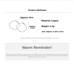 Detailed dimension guide for silver hoop earrings with 4.2cm diameter and silver needles