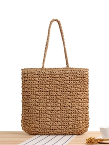 Handwoven Paper Straw Tote Bag Retro Large Capacity Square Shoulder Bag Summer Beach Vacation Ethnic Style Women